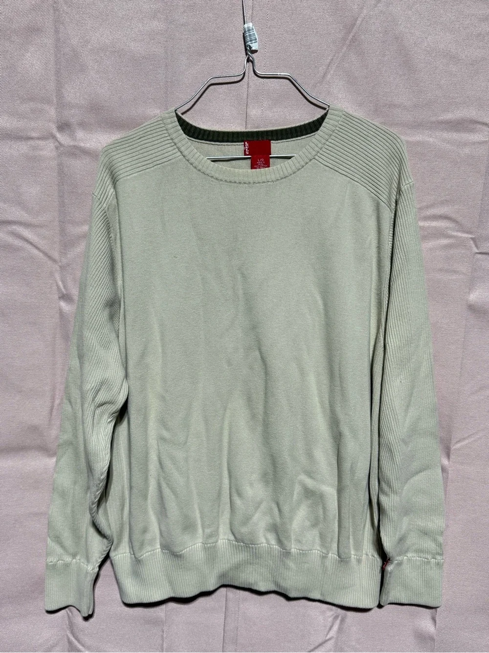Levis Mens Crewneck Sweater Sage Green Cotton Knit Pullover Large L
